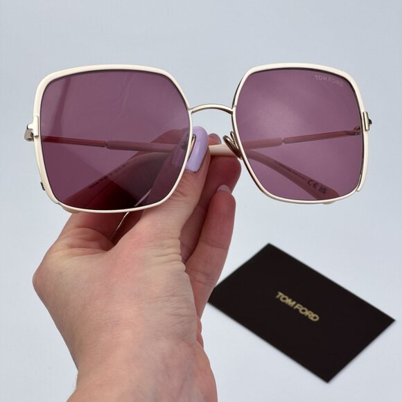 Tom Ford Women BRAND NEW Sunglasses RAPHAELA Rose Gold Violet Square FT1006 32Y - Picture 3 of 10
